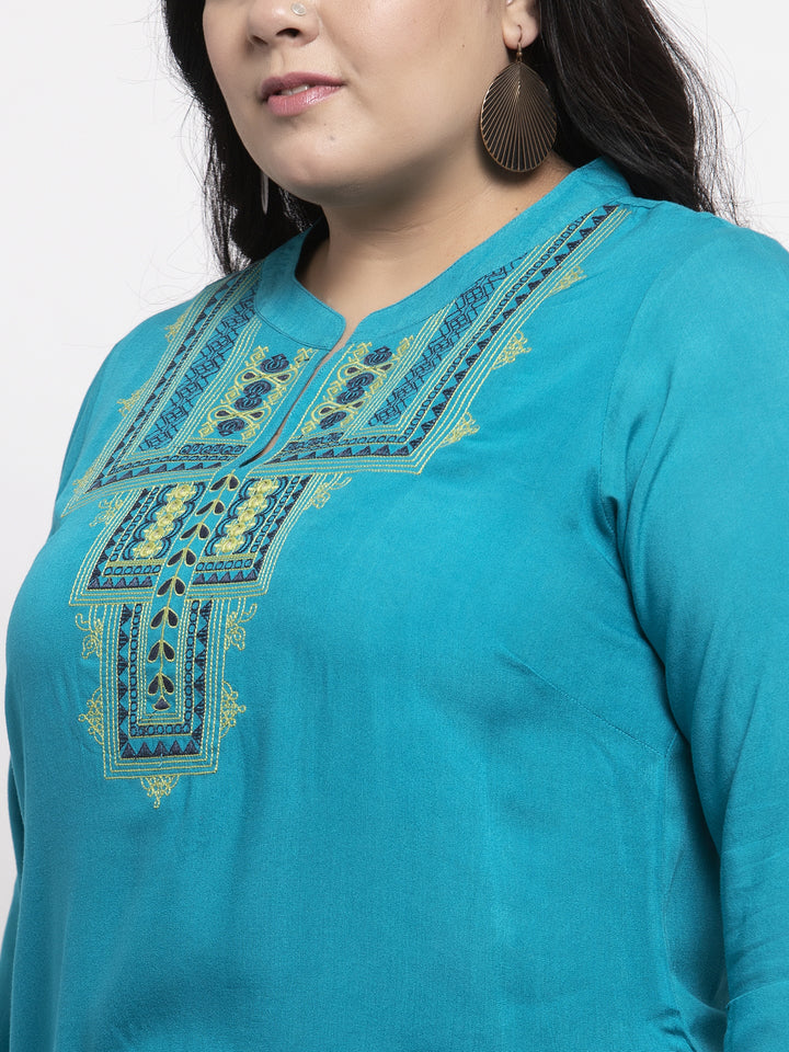 Women Turquoise Blue Yoke Design A-Line Kurta