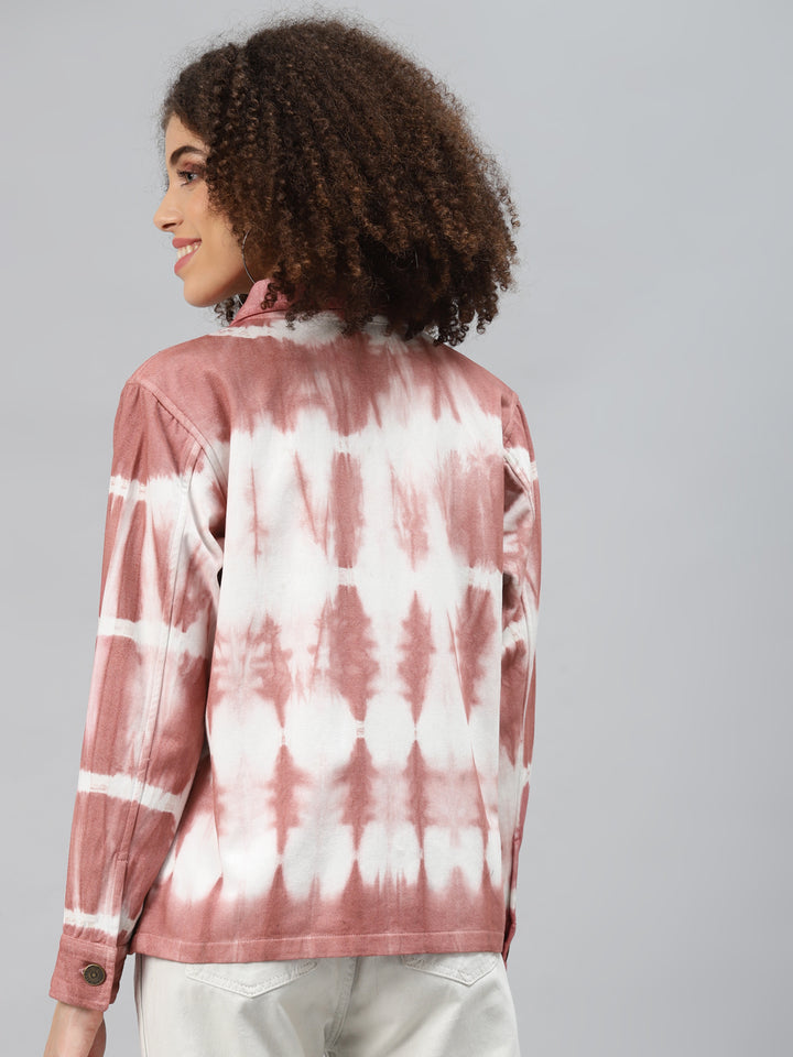 plusS Women Peach-Coloured White Tie and Dye Tailored Jacket