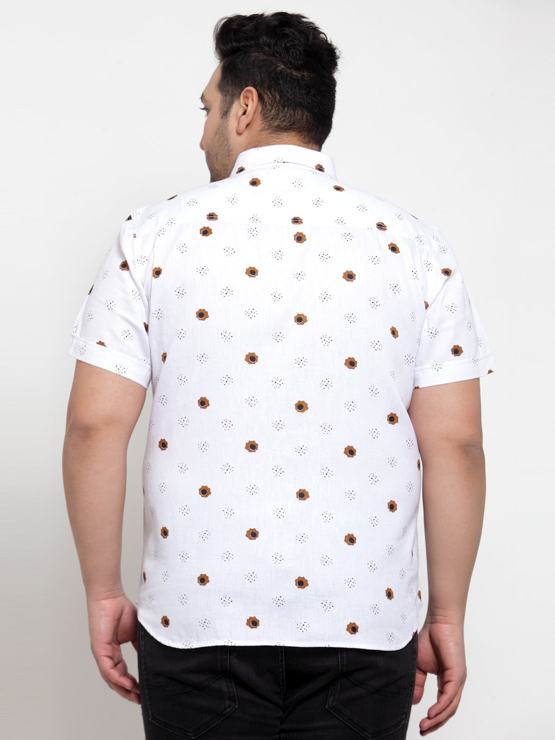 Men Plus Size White Regular Fit Printed Casual Shirt