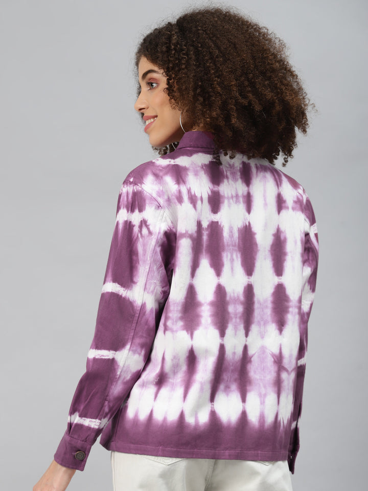 plusS Women Purple White Tie and Dye Tailored Jacket