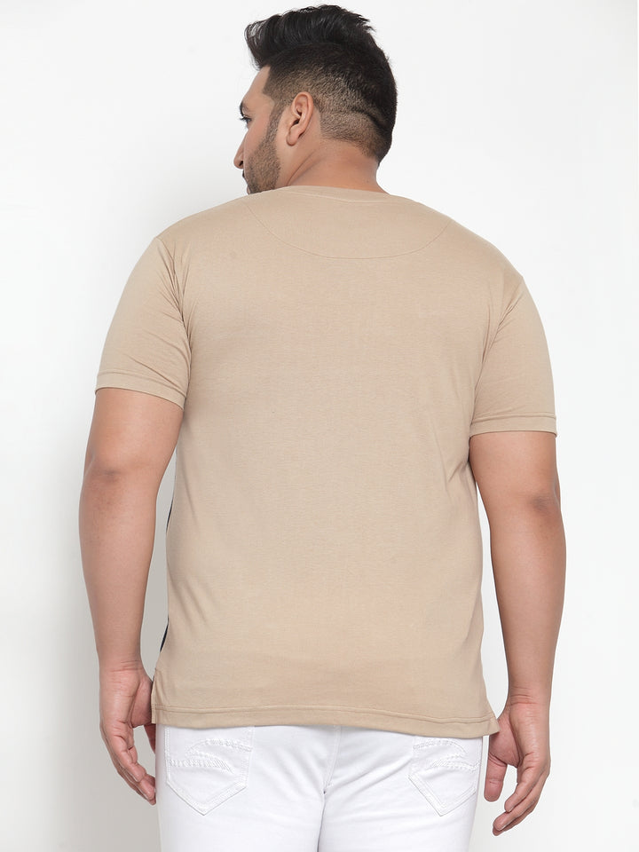 Men Beige Printed Round Neck Pure Cotton T-shirt