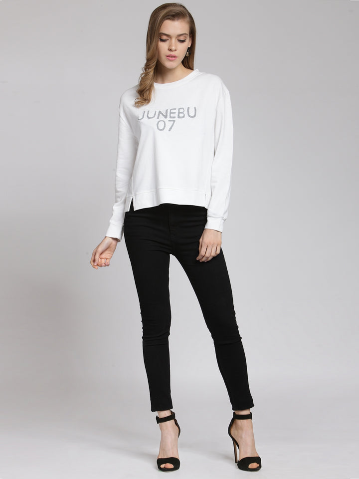 plusS Women Off-White Printed Sweatshirt