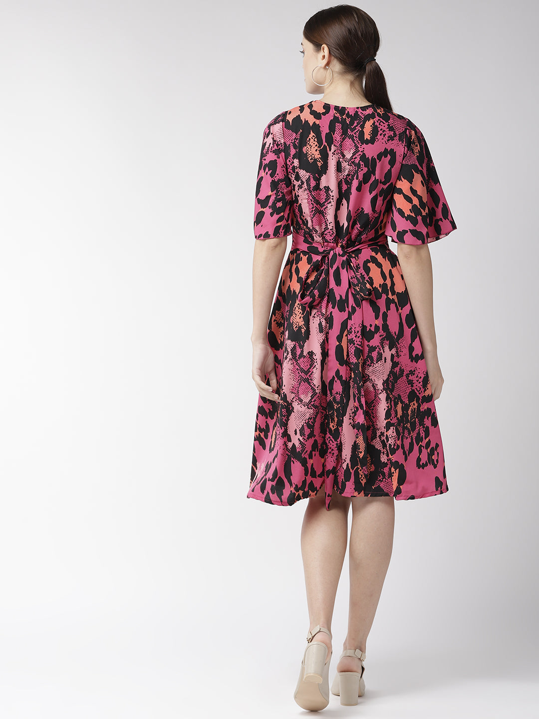 plusS Pink  Black Animal Keyhole Neck A-Line Dress