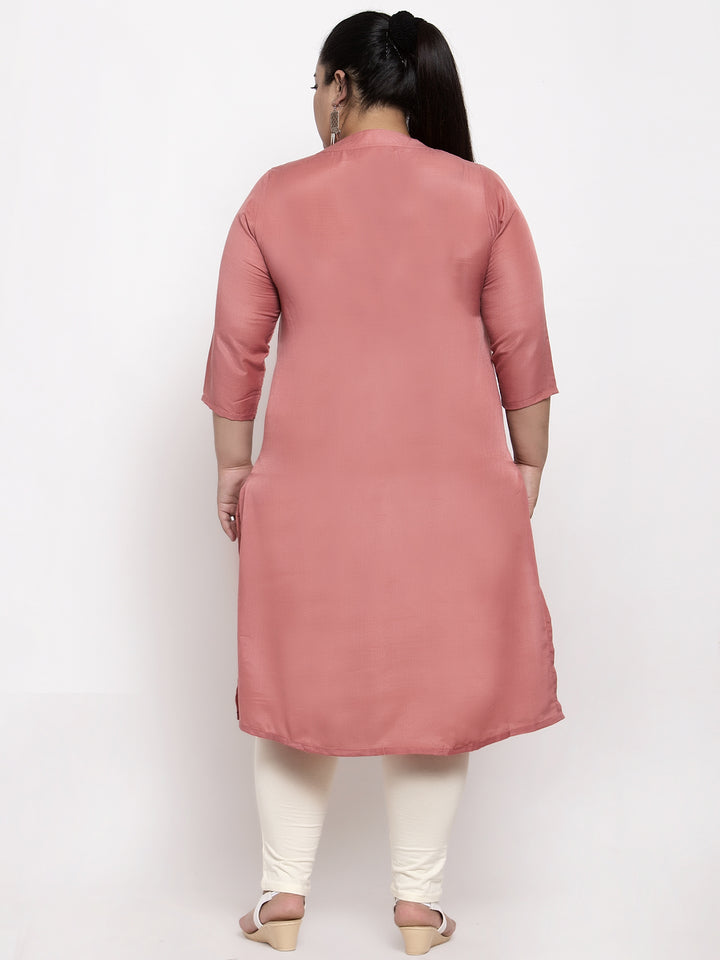 plusS Women Pink Embroidered Straight Kurta