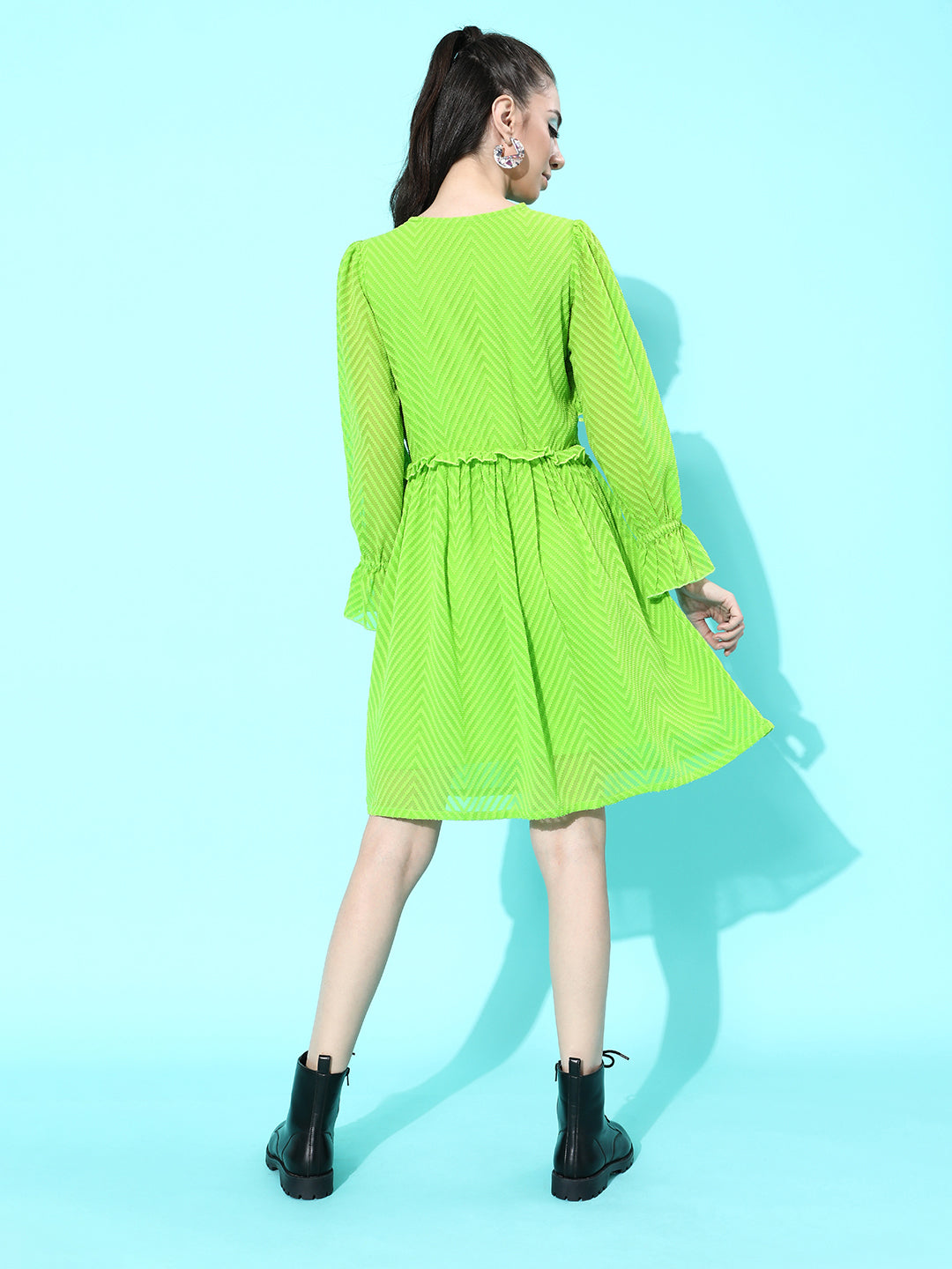 Women Green Printed A-Line Dress