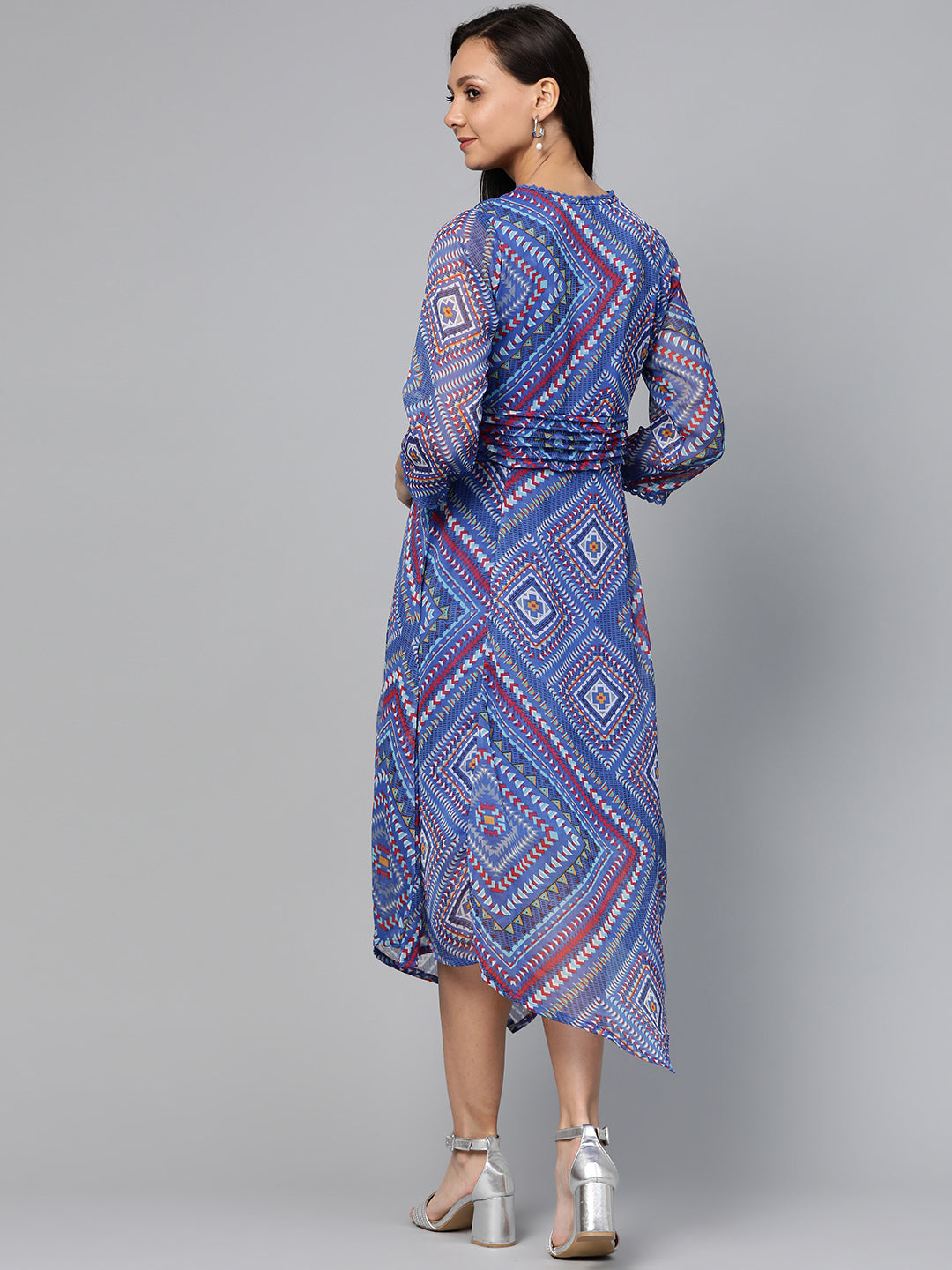 plusS Women Blue  Red Printed Wrap Dress