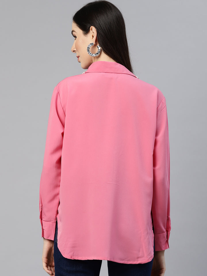 Women Pink Regular Fit Casual Shirt