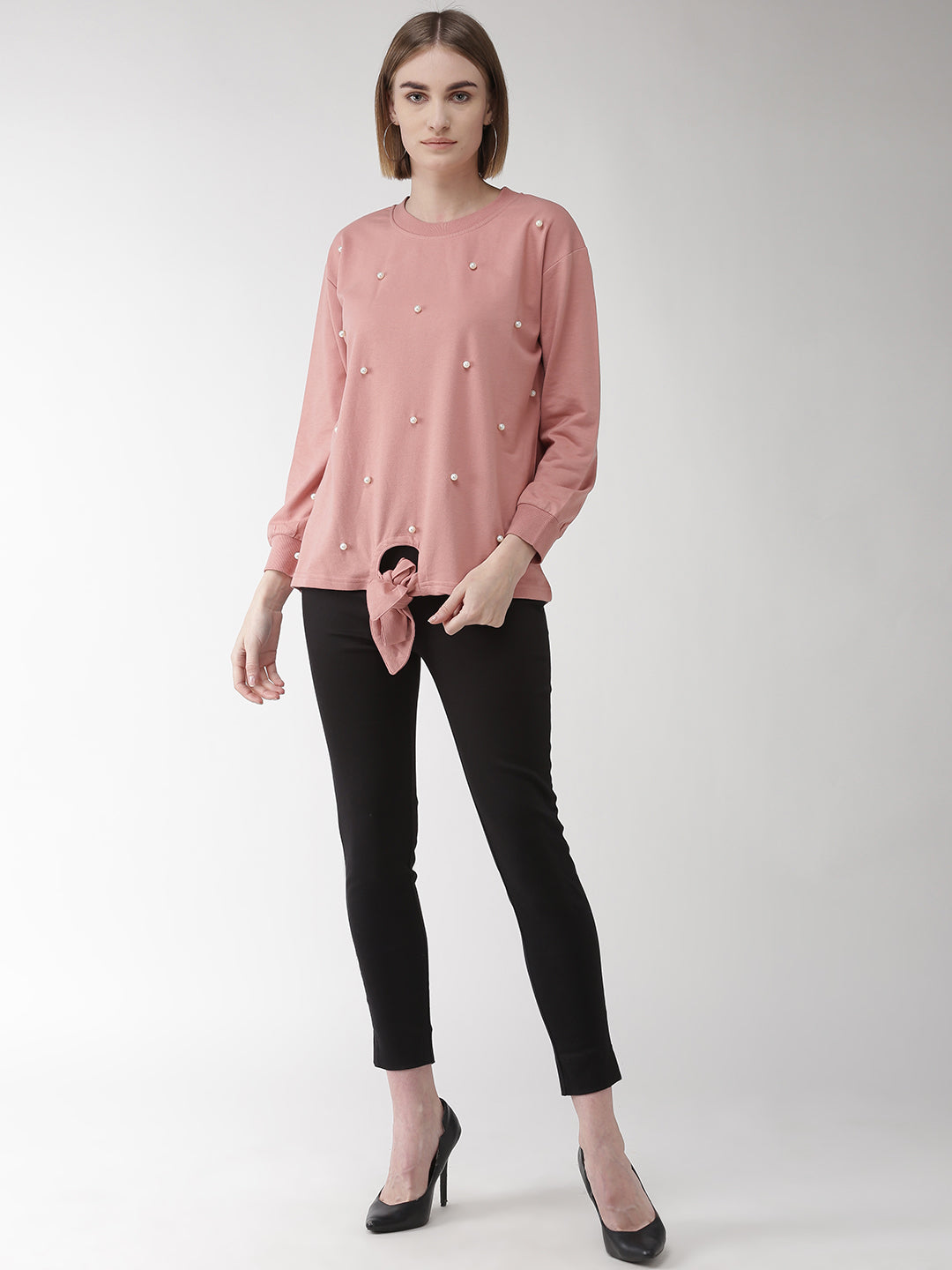 plusS Women Dusty Pink Embelished Sweatshirt