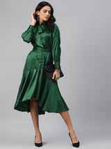 plusS Women Gorgeous Green Solid Retro Denims Dress
