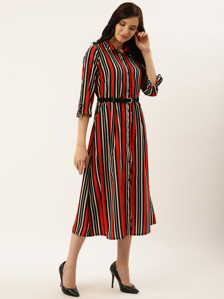 plusS Women Red  Black Striped Shirt Dress