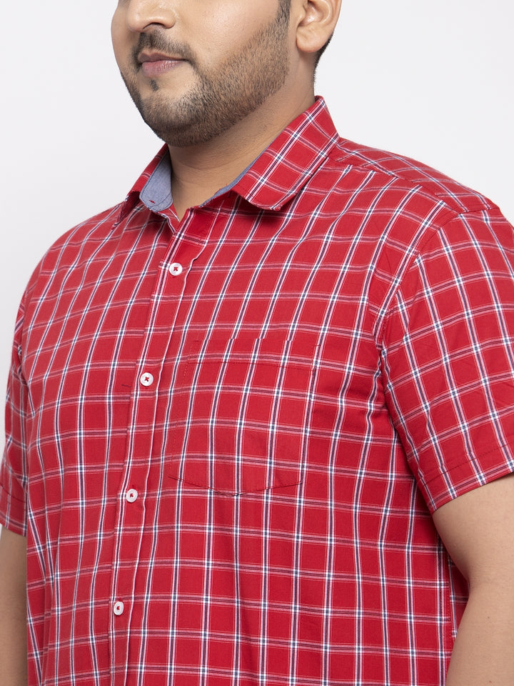 Men Red & White Regular Fit Checked Casual Shirt