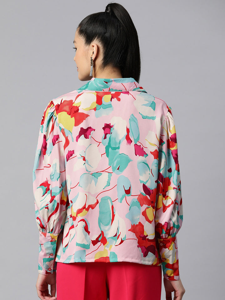 Women Pink Floral Printed Casual Shirt