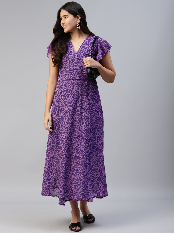 Women Purple Animal Maxi Dress