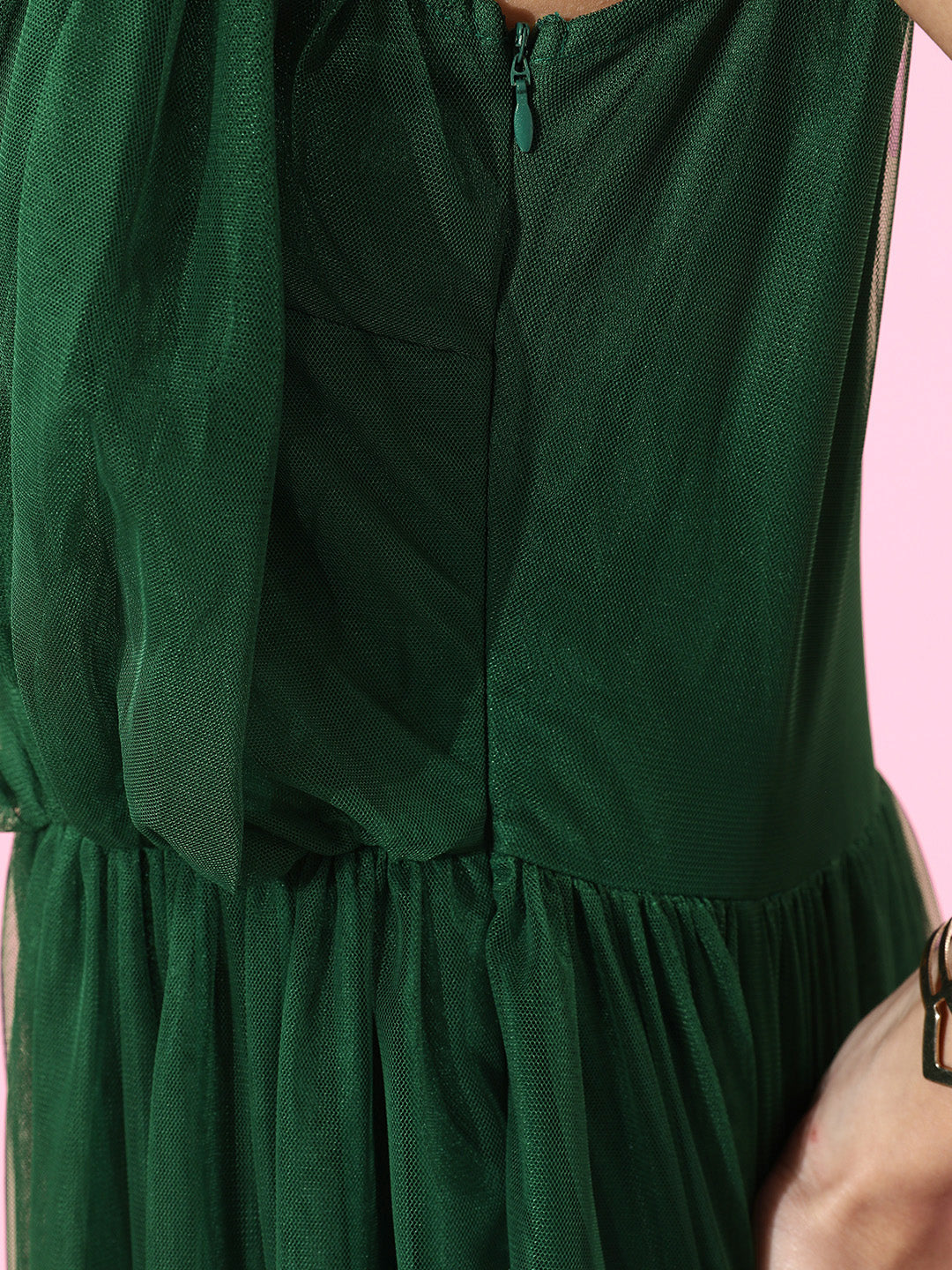 Women Gorgeous Green Solid Net Dress