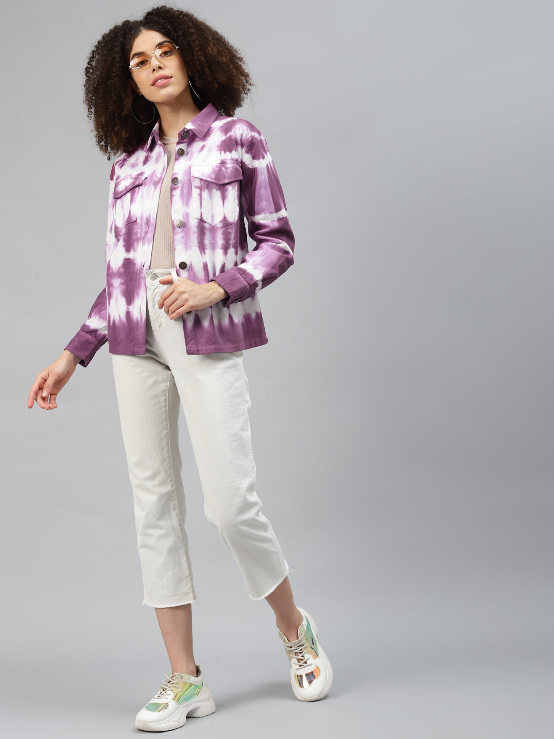 plusS Women Purple White Tie and Dye Tailored Jacket