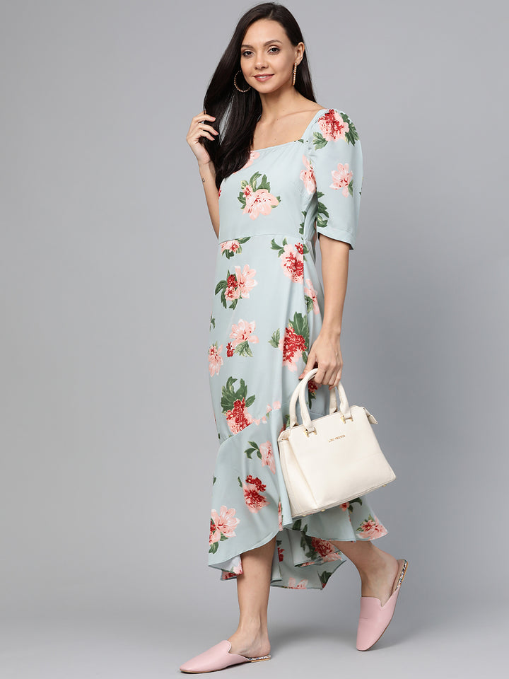 plusS Blue  Pink Floral Print A-Line Dress