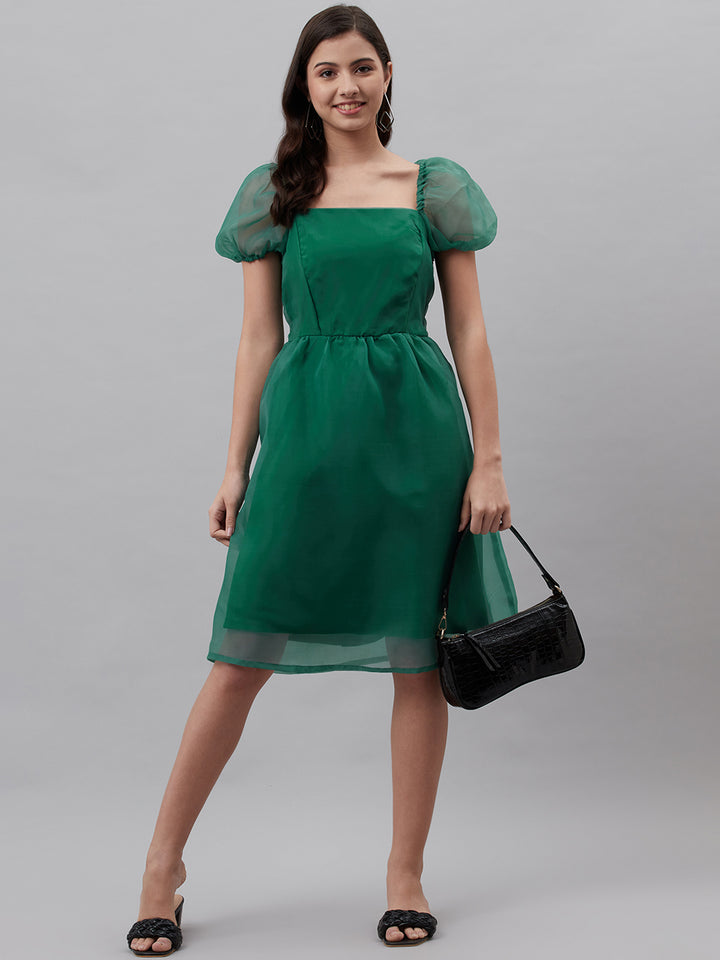 Green Solid A-Line Dress