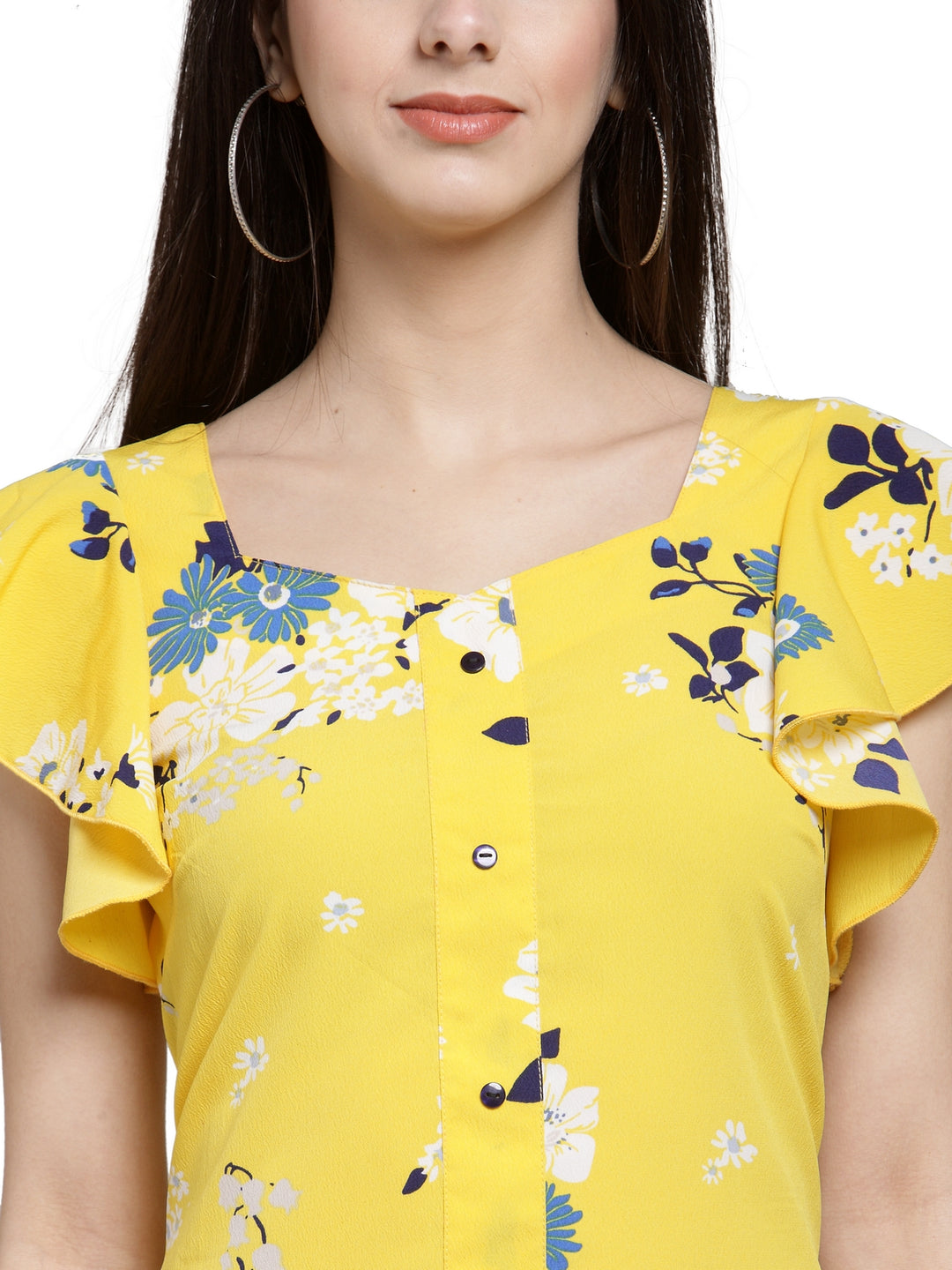 plusS Yellow  Off-White Floral Printed A-Line Dress