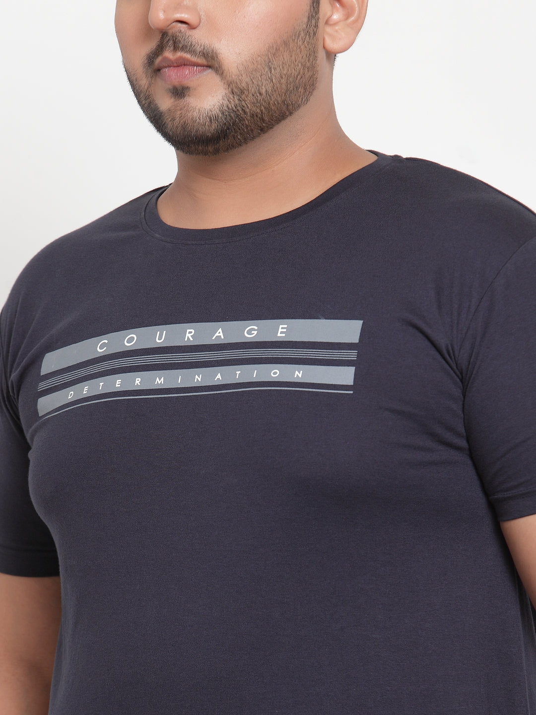 Men Navy Blue Printed Round Neck Pure Cotton T-shirt