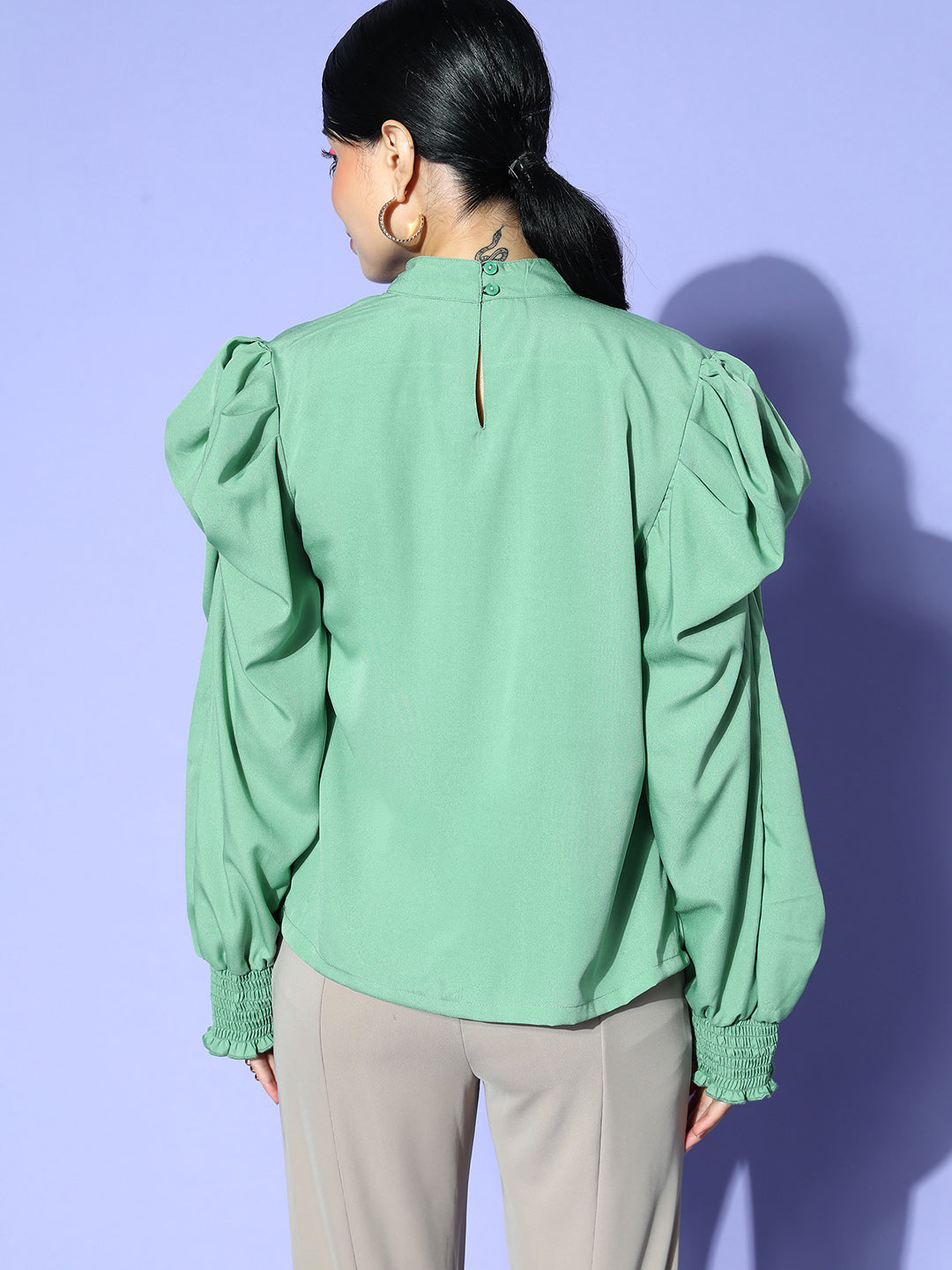 plusS Sea Green Bishop Sleeves Top