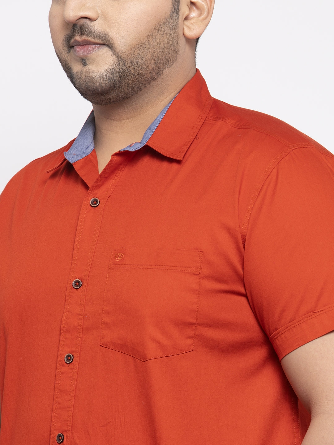 Men Rust Orange Regular Fit Solid Casual Shirt