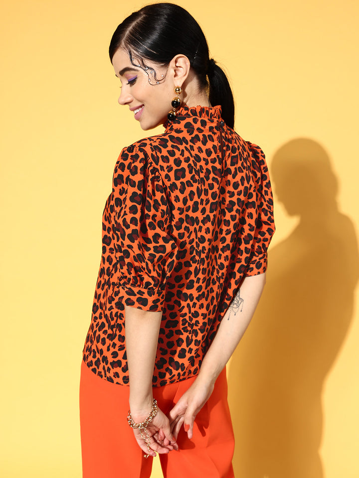 Orange Animal Print Volume Play Top