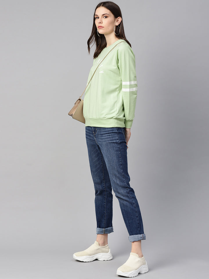 Women Lime Green & White Printed Sweatshirt