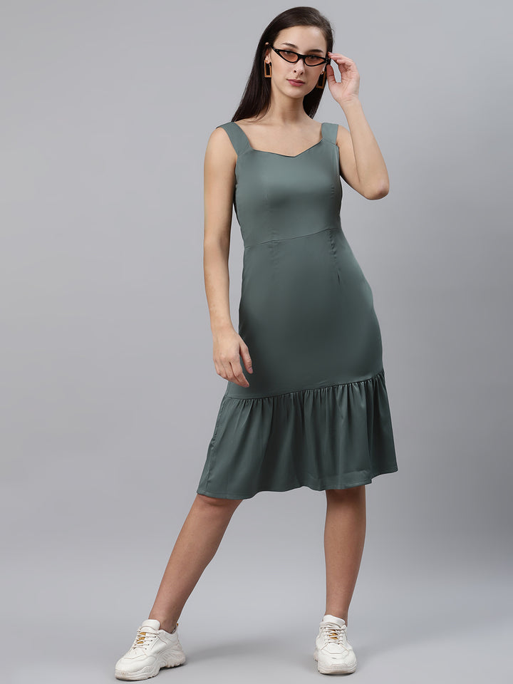 plusS Women Olive Green Solid A-Line Dress