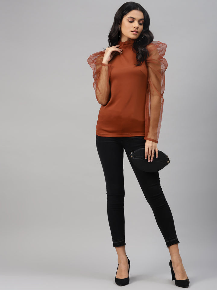 plusS Classic Rust Solid Smocked Top