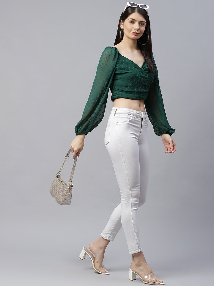 plusS Green Sweetheart Neck Crop Top