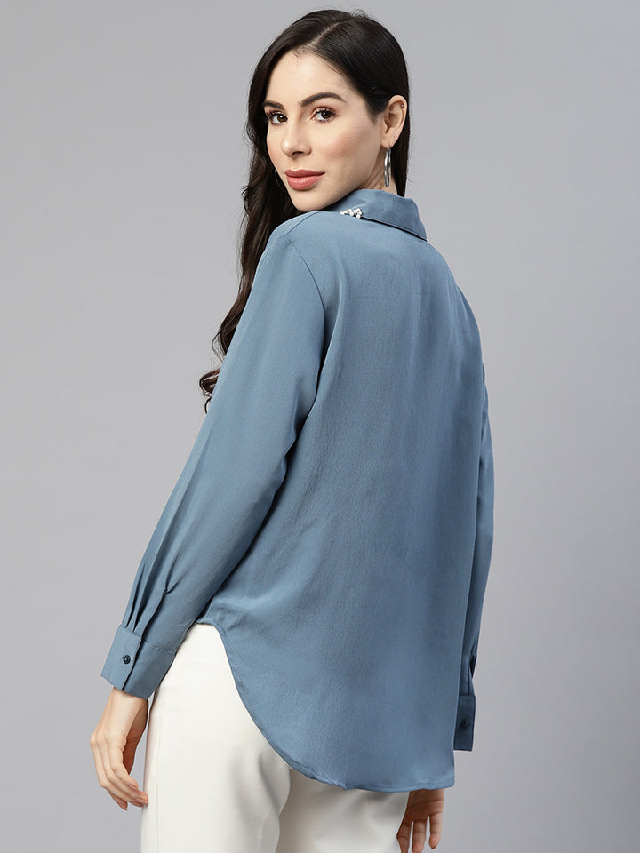 Women Blue Regular Fit Casual Shirt