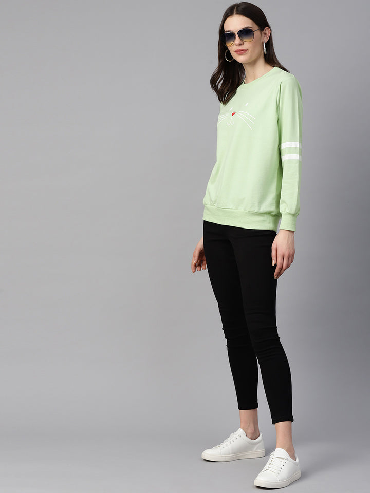 plusS Women Lime Green  White Printed Sweatshirt