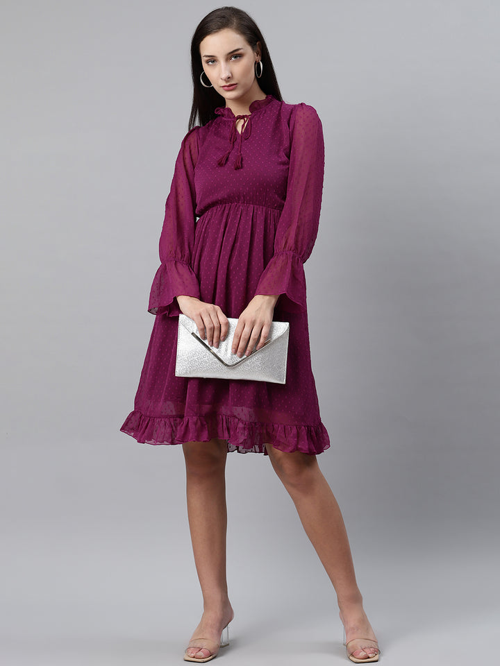 plusS Women Purple Dobby Weave A-Line Dress