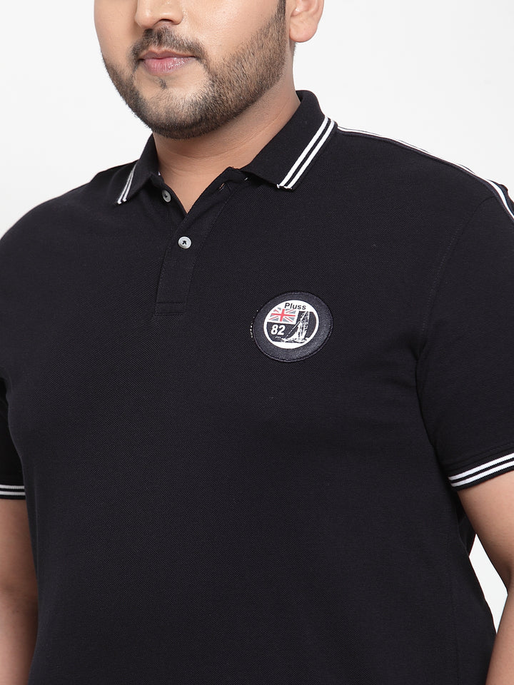 Men Black Solid Polo Collar Pure Cotton T-shirt