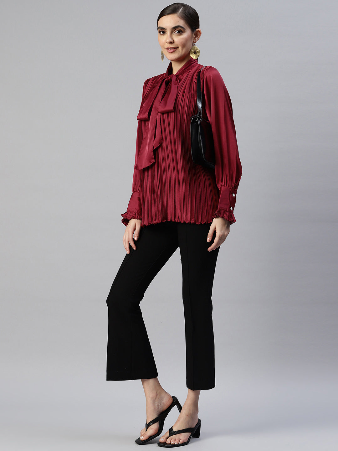 Tie-Up Neck Accordion Pleats Top