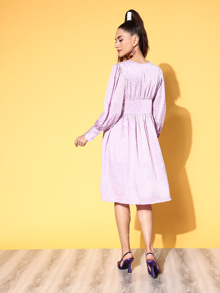 Women Lavender Self-Design Retro Optimism Dress