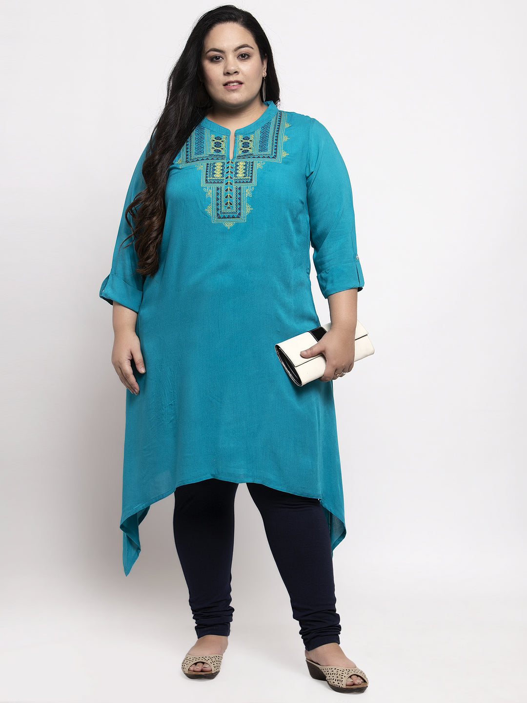 Women Turquoise Blue Yoke Design A-Line Kurta