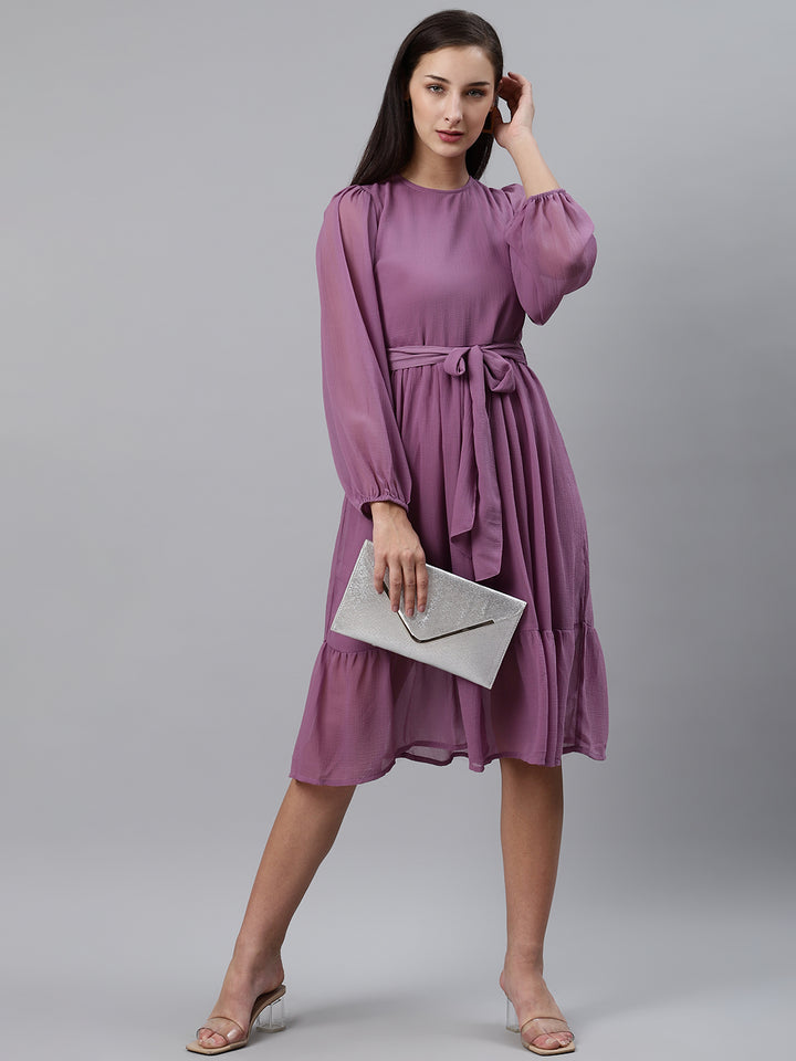 plusS Women Mauve Solid Fit  Flare Dress