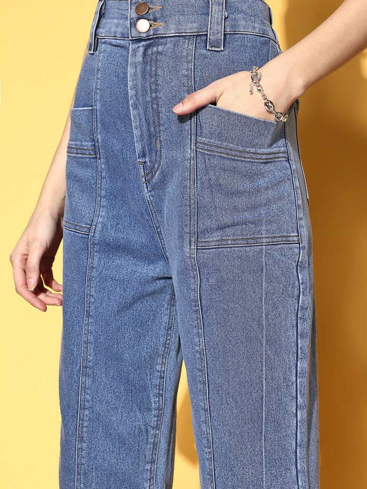 Women Blue High-Rise Regular Fit Cropped Stretchable Jeans