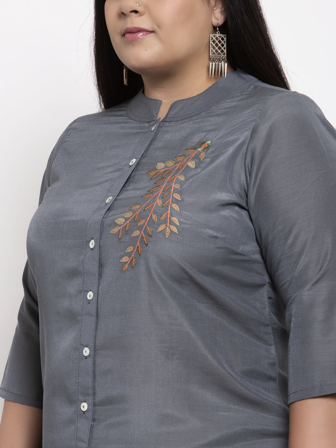 Brown Embroidered Straight Kurta