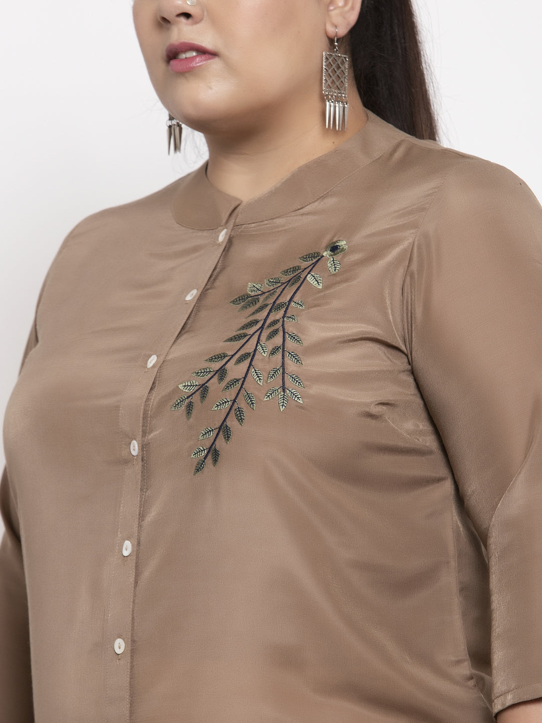 Brown Embroidered A-Line Kurta