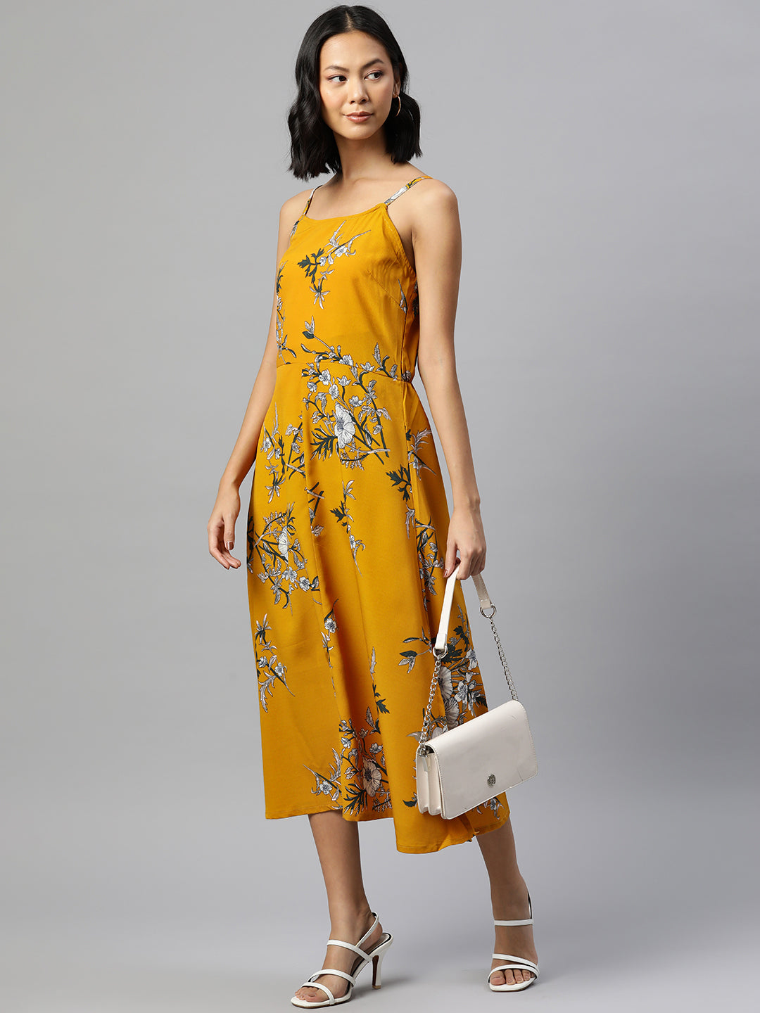 Floral Print A-Line Midi Dress