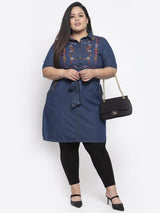 Women Navy Blue & Maroon Embroidered Tunic