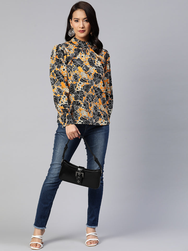 Floral Print Puff Sleeves Top