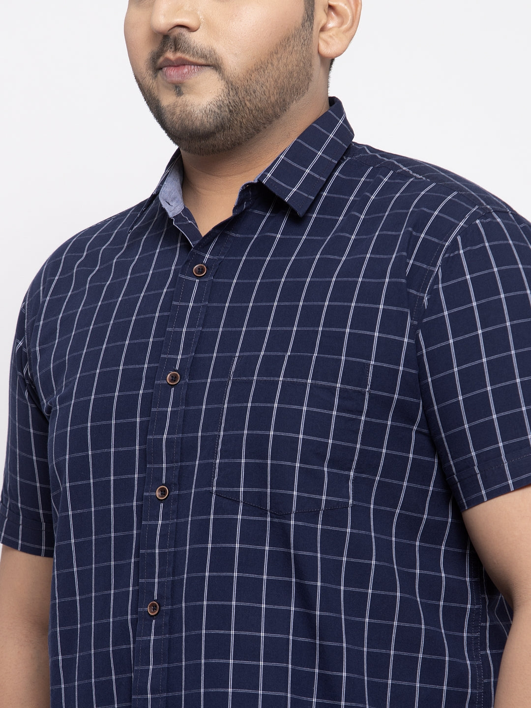 Men Navy Blue Regular Fit Checked Casual Shirt