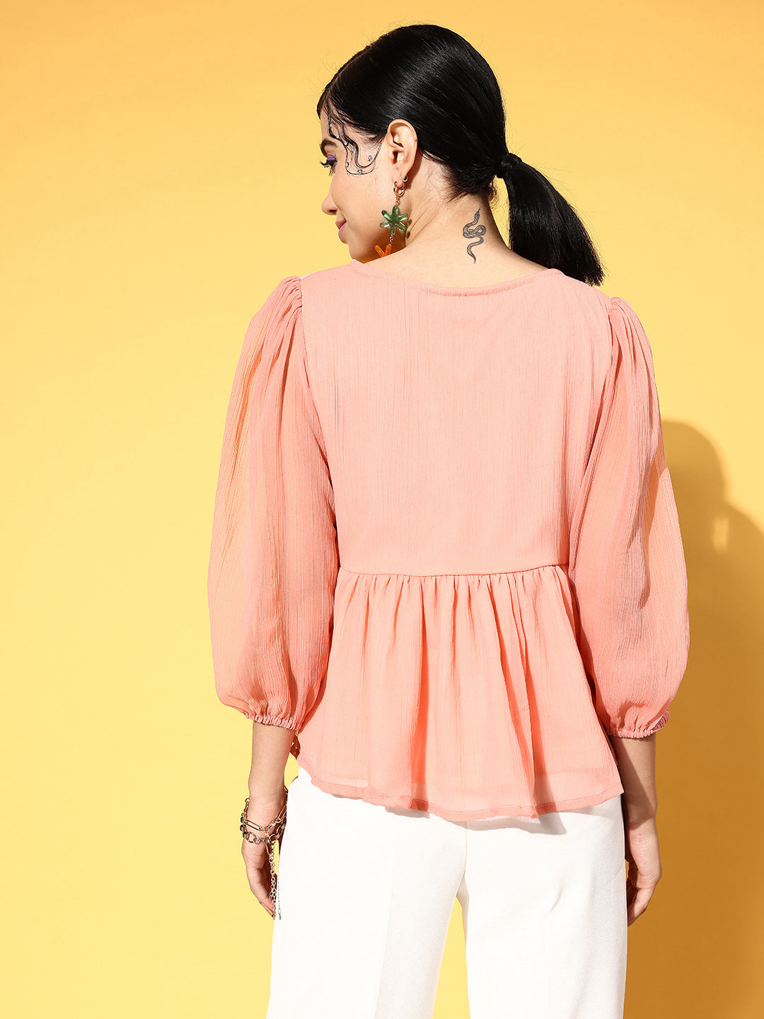 plusS Beautiful Peach Geometric Indie Gal Top