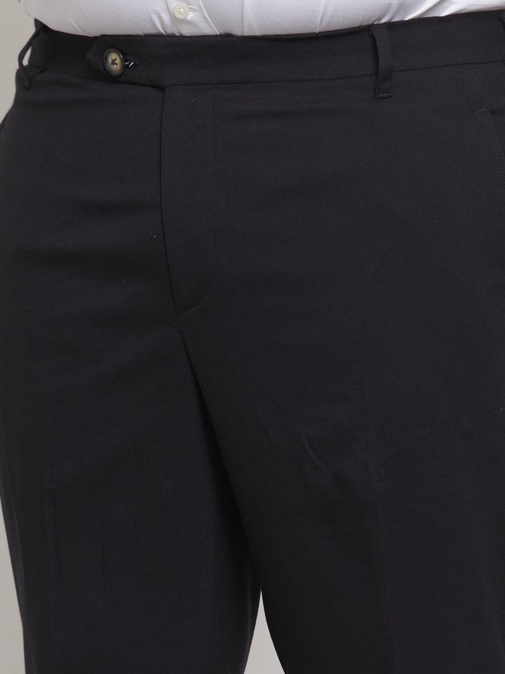 Men Navy Blue Regular Fit Solid Formal Trousers