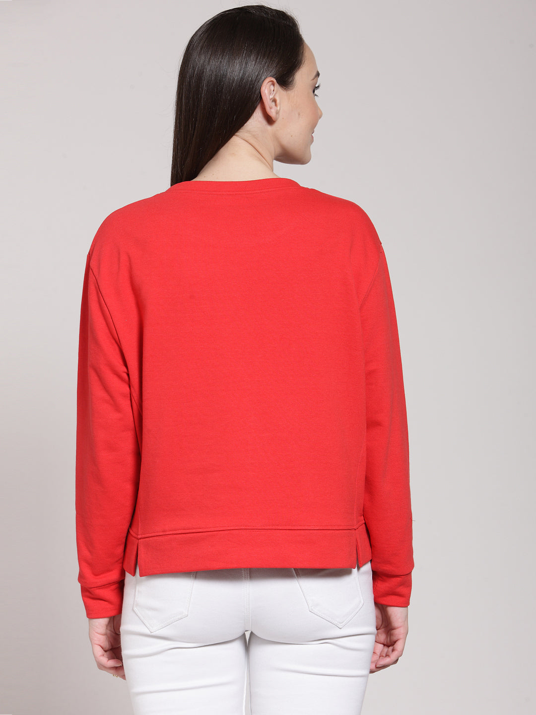 plusS Women Red Solid Applique Pullover Sweatshirt