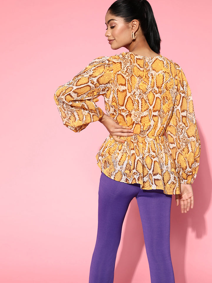 plusS Mustard Yellow  Off White Animal Print Top