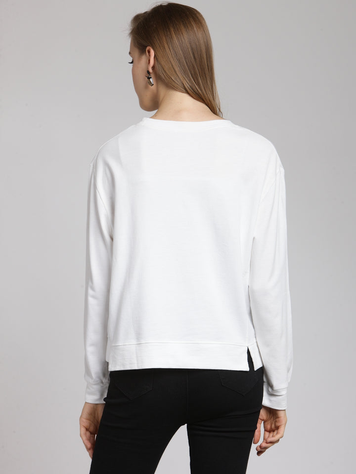 plusS Women Off-White Printed Sweatshirt